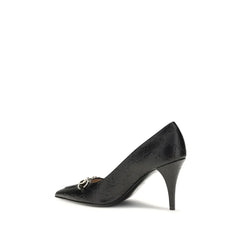 Gucci Black Calf Leather Bos Taurus Mid Heel Pumps