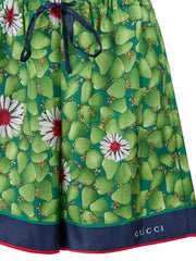Gucci Green Flower Printed Silk Shorts - Short Trousers