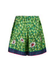 Gucci Green Flower Printed Silk Shorts - Short Trousers