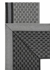 Gucci Monogram Grey Wool Scarf with Fringe