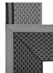 Gucci Monogram Grey Wool Scarf with Fringe