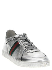 Gucci Silver Lamb Leather Low Top Sneakers