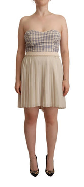 Guess Beige Checkered Pleated A-line Strapless Bustier Dress - IT40|S - Dresses