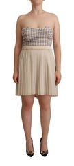 Guess Beige Checkered Pleated A-line Strapless Bustier Dress - IT40|S - Dresses