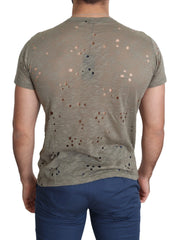 Guess Brown Cotton Stretch Logo Print Men Casual Perforated T-shirt - T-Shirts