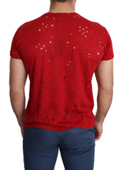 Guess Red Cotton Logo Print Men Casual Top Perforated T-shirt - T-Shirts