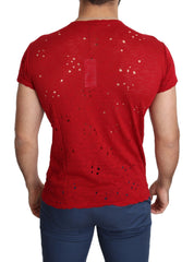 Guess Red Cotton Logo Print Men Casual Top Perforated T-shirt - T-Shirts