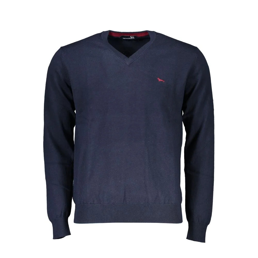 Harmont & Blaine V-Neck Embroidered Blue Sweater - Sweaters