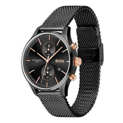 ساعة رسمية من الفولاذ المقاوم للصدأ الأسود من Hugo Boss