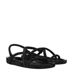 Isabel Marant Black Leather Flat Sandals - EU41/US8