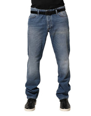 Jeckerson Blue Washed Mid Waist Straight Men Denim Trouser Jeans - W38