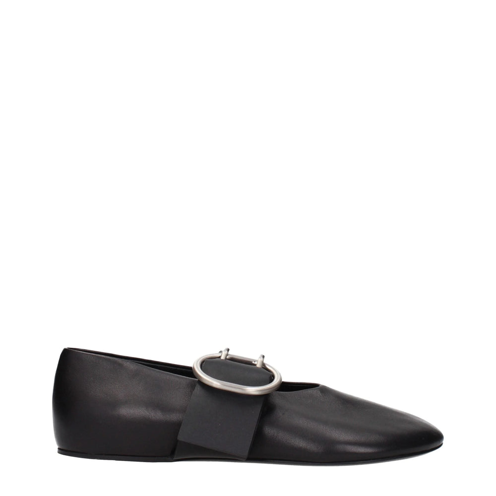 Jil Sander fekete bőr balerina lapos cipők