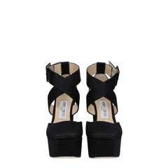 Jimmy Choo Black Satin Platforms - Sandals