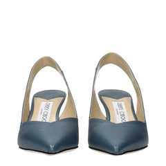 Jimmy Choo Blue Leather Mid Heel Pumps