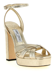 Jimmy Choo Gold Tencel Stiletto Heel Sandals