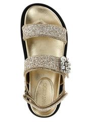 Jimmy Choo Gold Textile Flat Sandals - EU35/US5