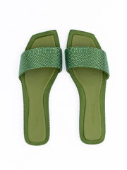 Jimmy Choo Πράσινο Σατέν Κρύσταλλο Clovis Flat