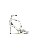 Jimmy Choo Silver Calf Leather Bos Taurus Stiletto Heel Sandals