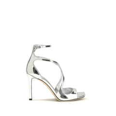 Jimmy Choo Silver Calf Leather Bos Taurus Stiletto Heel Sandals