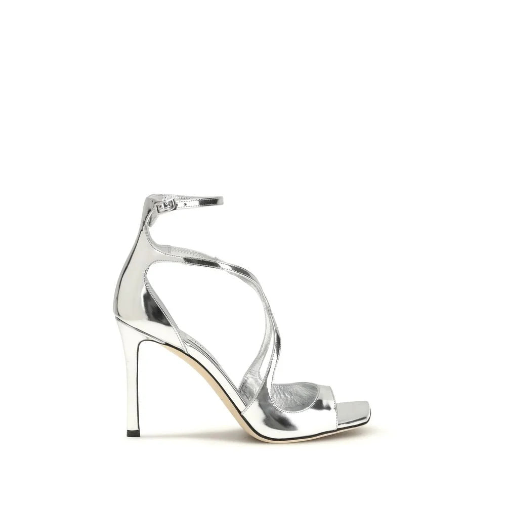 Jimmy Choo Silver Calf Leather Bos Taurus Stiletto Heel Sandals