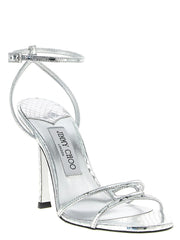 Jimmy Choo Silver Leather Stiletto Heel Sandals - EU37.5/US7.5
