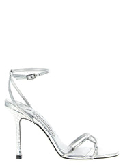 Jimmy Choo Silver Leather Stiletto Heel Sandals - EU37.5/US7.5