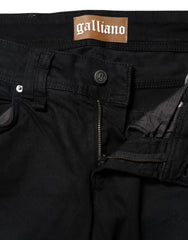 John Galliano Black Cotton Mid Waist Tapered Denim Jeans - Jeans