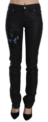 John Galliano Black Swan Floral Embroidered Mid Waist Skinny Denim Jeans