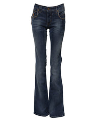 John Galliano Blue Cotton Mid Waist Wide Leg Denim Jeans - Jeans
