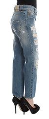 John Galliano Blue Wash Cotton Boyfriend Fit Cropped Jeans - Jeans