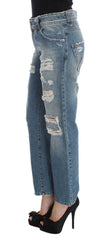 John Galliano Blue Wash Cotton Boyfriend Fit Cropped Jeans - Jeans