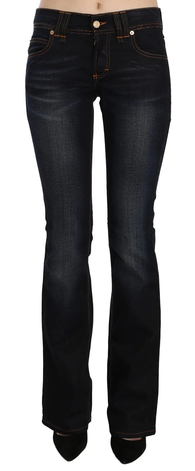 John Galliano Blue Washed Mid Waist Regular Leg Boot Cut Denim Jeans