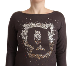 John Galliano Brown Wool Sequined Long Sleeves Pullover Sweater - IT36|XXS - Sweaters