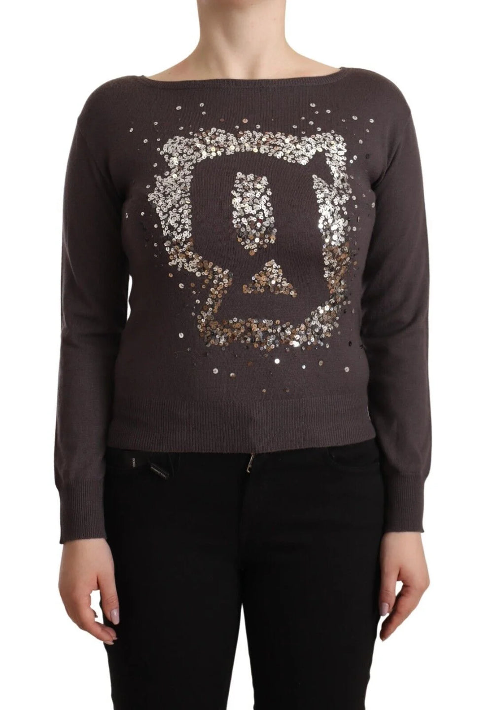 John Galliano Brown Wool Sequined Long Sleeves Pullover Sweater - IT36|XXS - Sweaters