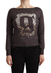 John Galliano Brown Wool Sequined Long Sleeves Pullover Sweater - IT36|XXS - Sweaters