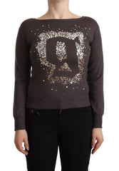 John Galliano Brown Wool Sequined Long Sleeves Pullover Sweater - IT36|XXS - Sweaters