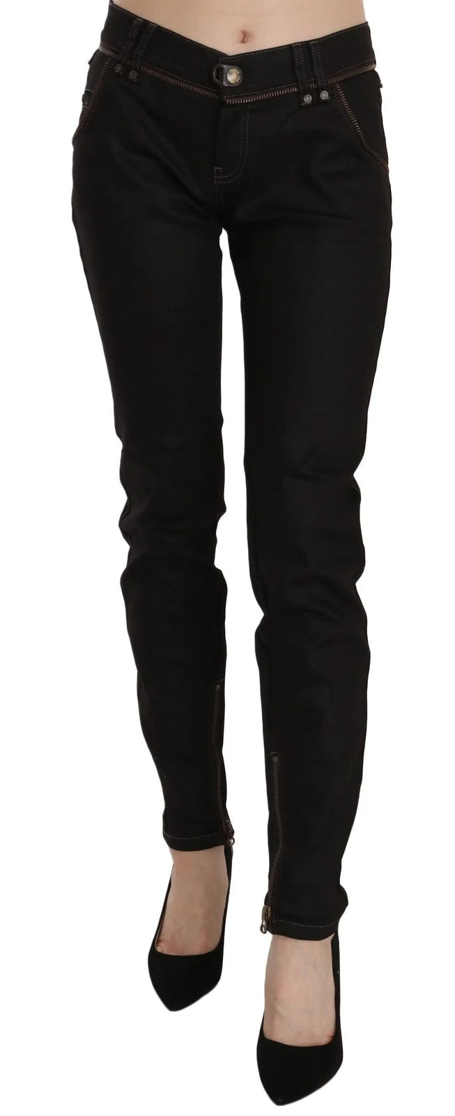 John Galliano Cotton Black Mid Waist Skinny Denim Jeans