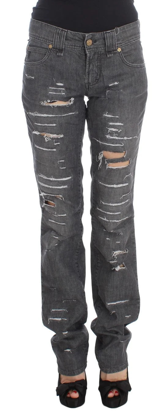 John Galliano Gray Wash Cotton Torn Straight Fit Jeans - W26 - Jeans