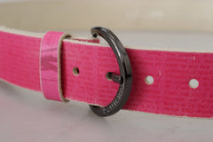 John Galliano Pink Leather Letter Logo Round Buckle Waist Belt - 100 cm / 40 Inches - Belts