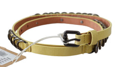 John Galliano Yellow Leather Luxury Slim Buckle Fancy Belt - 85 cm / 34 Inches - Belts