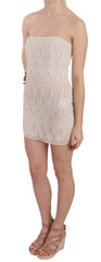 John Richmond Vestido corto tipo camisero de seda beige con abalorios