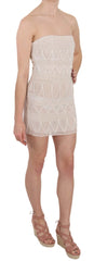 John Richmond Beige Beaded Silk Short Mini Gown Dress - Dresses