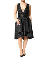 John Richmond Black Jacquard Deep V-neck Sleeveless 2 Pc Dress - IT40|S