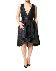 John Richmond Black Jacquard Deep V-neck Sleeveless 2 Pc Dress - IT40|S