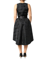 John Richmond Black Jacquard Deep V-neck Sleeveless 2 Pc Dress - IT40|S