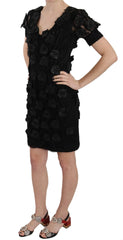 John Richmond Black Silk Leather Flowers Sheath Dress - IT42|M - Dresses
