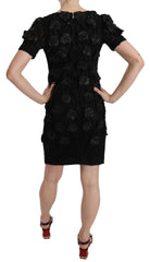John Richmond Black Silk Leather Flowers Sheath Dress - IT42|M - Dresses