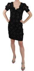 John Richmond Black Silk Leather Flowers Sheath Dress - IT42|M - Dresses