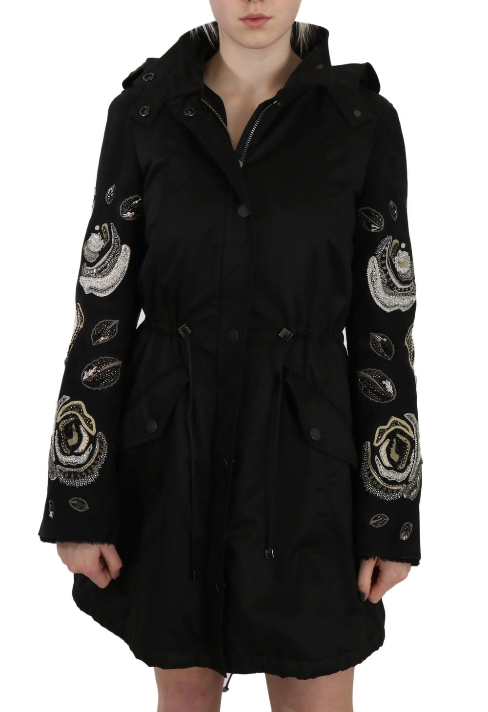 John Richmond Floral Sequined Beaded Hooded Jacket Coat - IT40|S - Parkas