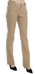 Just Cavalli Beige Cotton Mid Waist Straight Trousers Pants - IT46|XL - Trousers
